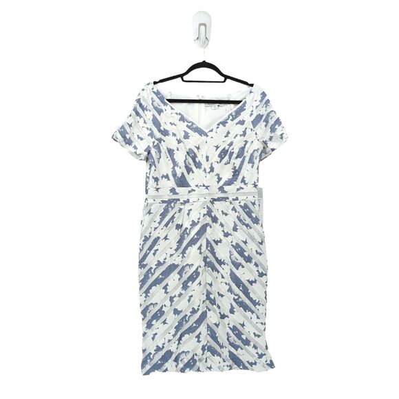 Kay Unger Women 12 Dress Gray White Mitered Stripes Floral Portrait Neckline NEW - Picture 2 of 11